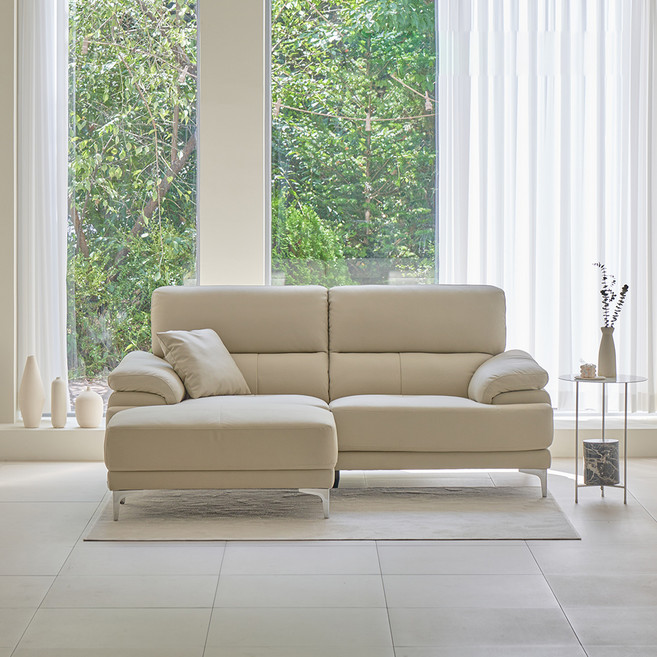 레이디가구 끌레망 천연소가죽 면피 3인용 소파 + 스툴 세트 방문설치, 셰도우화이트