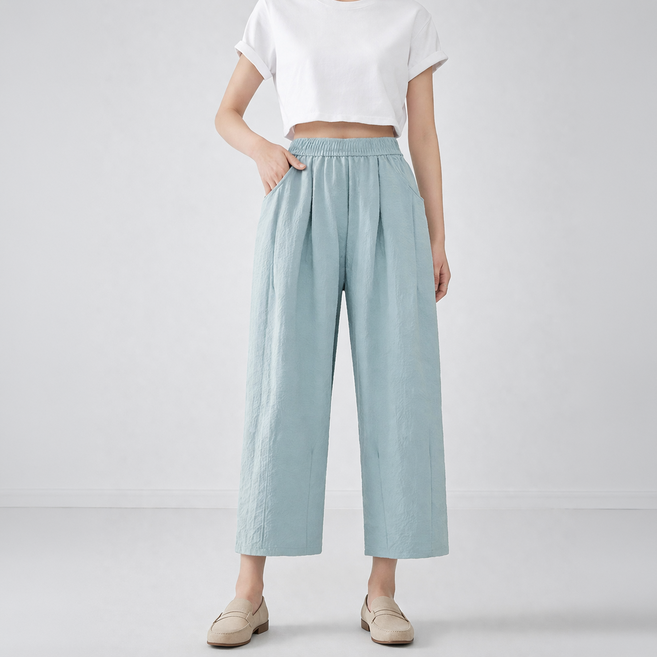라라온 여성용 린넨 9부 쿨핏 하이웨스트 와이드 팬츠 TSP2613