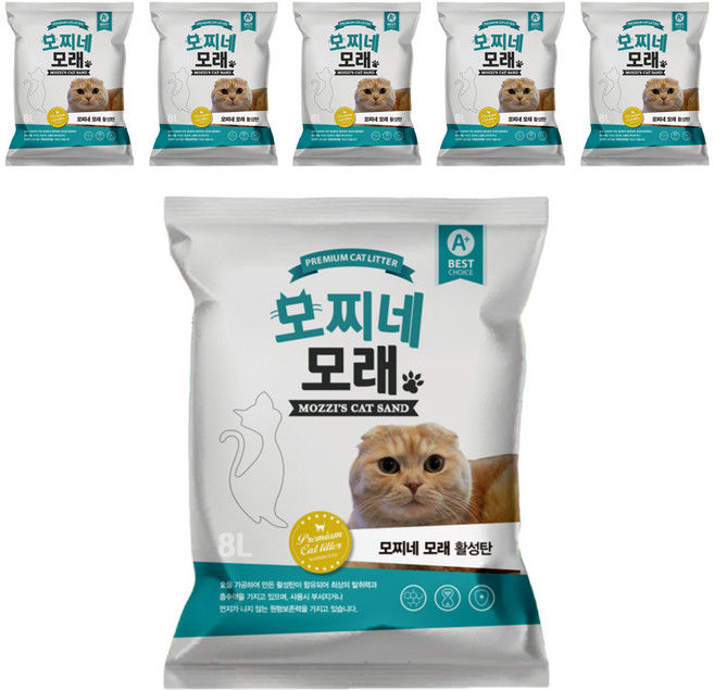 모찌네 응고형 고양이 모래, 8L, 6개, 활성탄