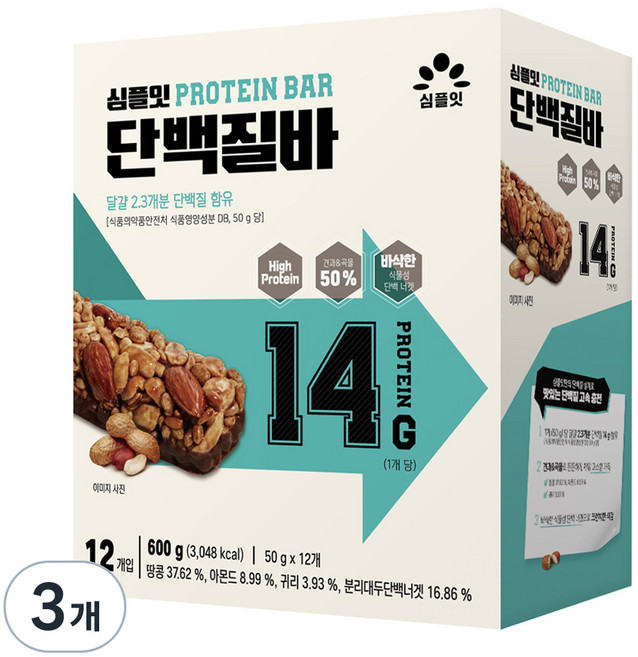 심플잇 단백질바 12p, 600g, 3개