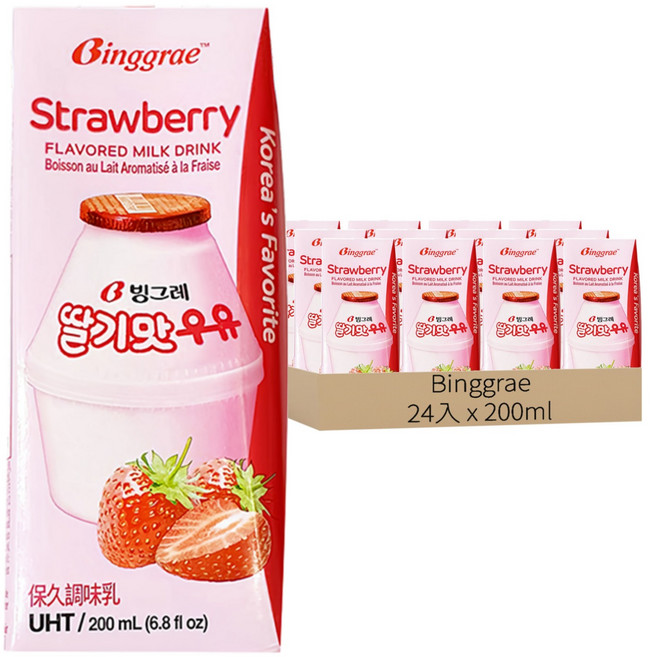 Binggrae 草莓牛奶, 200ml, 24入