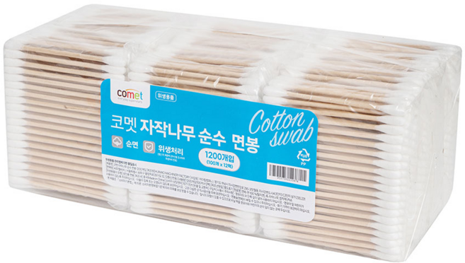 코멧 자작나무 순수 면봉, 100개입, 12개