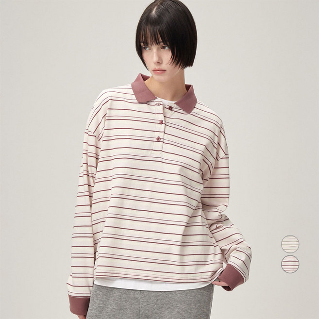 ELLE PARIS 여성용 스트라이프 럭비 긴팔 티셔츠