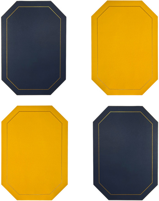 벨로비 바로크 양면 팔각형 테이블 매트, 네이비 + 옐로우, 43 x 30 cm, 4개