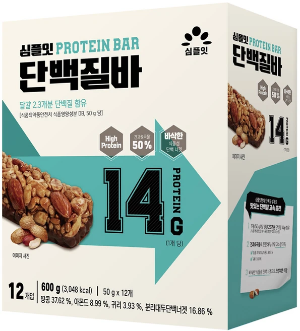 심플잇 단백질바 12p, 600g, 1개 - 쿠팡