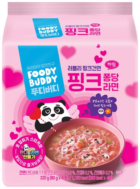 푸디버디 핑크 퐁당 라면 80g, 4개