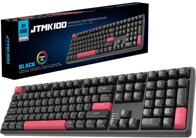 조이트론 초저소음 풀배열 USB 유선 멤브레인 키보드, 블랙, JTMK100, 제조사축