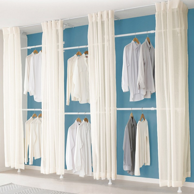 이지온 튼튼한 고정식 시스템 드레스룸 커튼 옷걸이 6단 행거 EO-S416, 아이보리
