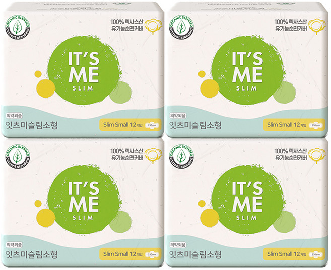 잇츠미 유기농 순면커버 슬림 생리대 날개형, 12개입, 4개, 소형