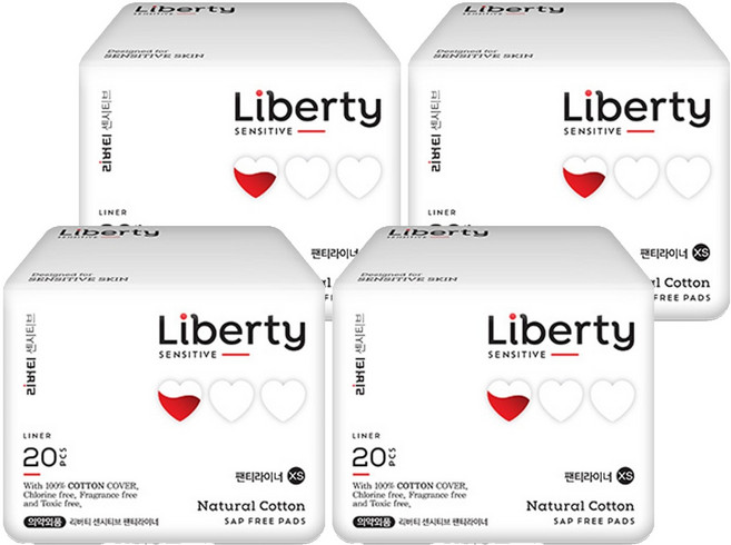 리버티 무샙 순면커버 센시티브 생리대 팬티라이너, 롱, 20개입, 4개