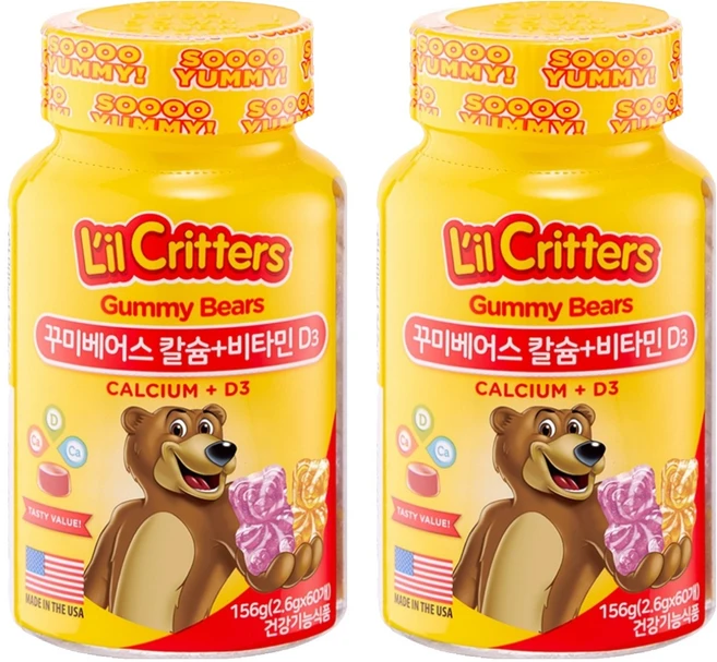 릴크리터스 꾸미베어스 칼슘+비타민D3, 60정, 2개 - 쿠팡