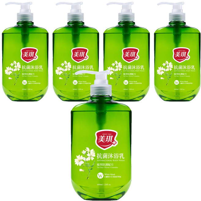 美琪抗菌沐浴乳 白麝香 添加日本綠茶萃取, 680ml, 5瓶