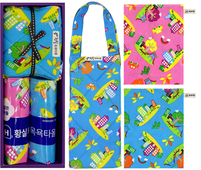 황실타올 인견 때타올 공주세트 A형 마을놀이터, 랜덤발송(목욕타올), 혼합색상(등타올), 1세트