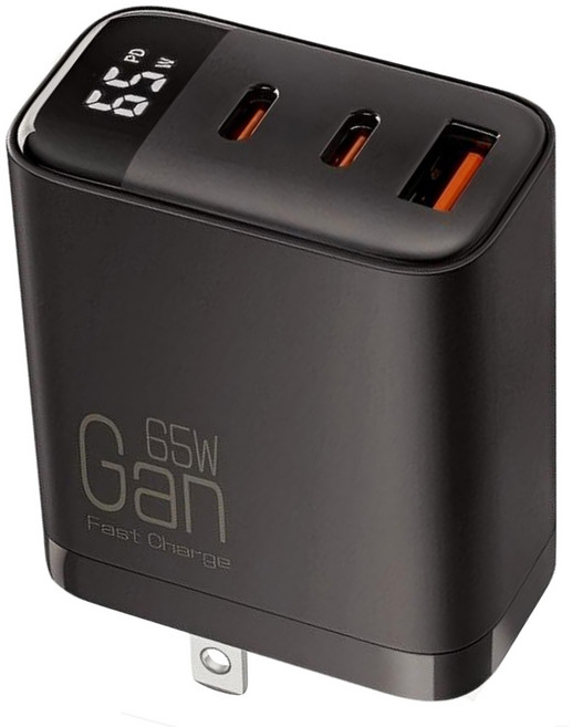 CYKE K39 65W 3 Ports GaN 充電器 Fast Charging LCD Display Foldable Plug 黑色