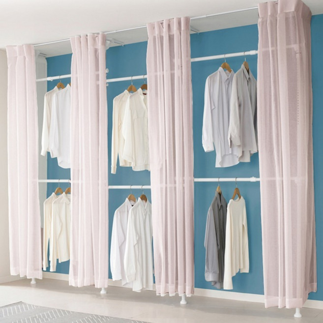 이지온 튼튼한 고정식 시스템 드레스룸 커튼 옷걸이 6단 행거 EO-S416, 핑크