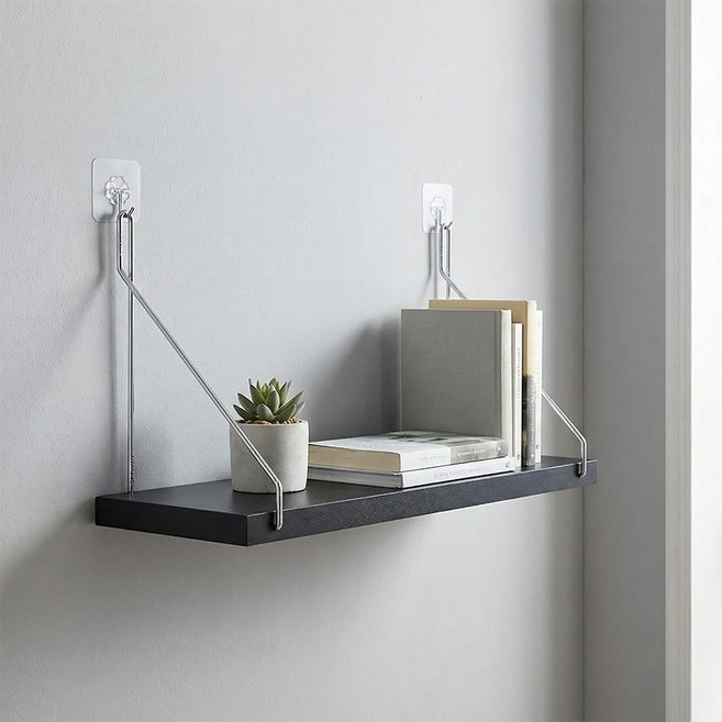 오브메종 무타공 인테리어 우드 다용도 벽걸이 선반, 블랙, 1단