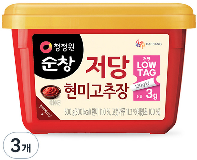 청정원순창 저당 현미 고추장, 500g, 3개