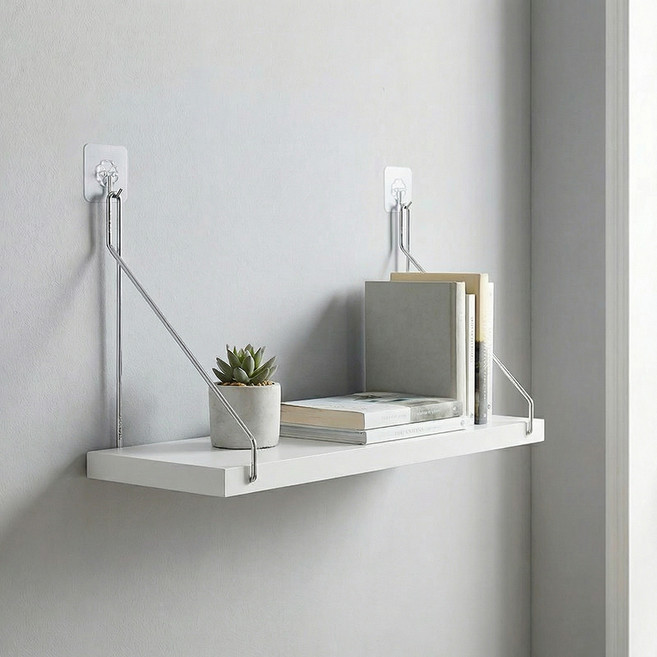 오브메종 무타공 인테리어 우드 다용도 벽걸이 선반, 화이트, 1단