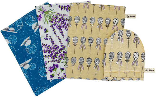 황실타올 인견 때타올 사각타올 3P + 세안타올 세트, 꿈꾸는계란 + 라벤더 + 눈오는밤 + 꿈꾸는계란, 1개, 1세트