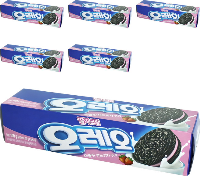 오레오 초콜릿 샌드위치 쿠키 딸기크림, 100g, 6개