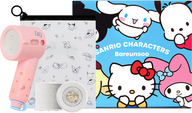 바른생활수 산리오캐릭터즈 여행용 미니 필터 샤워기 마이멜로디 + 고급형 필터 2p 세트, 1세트, 핑크