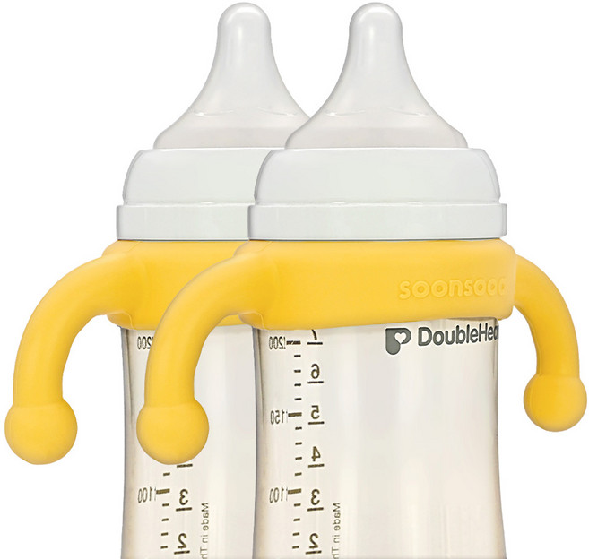 순수아 더블하트 호환 실리콘 젖병손잡이, 옐로우, 2개