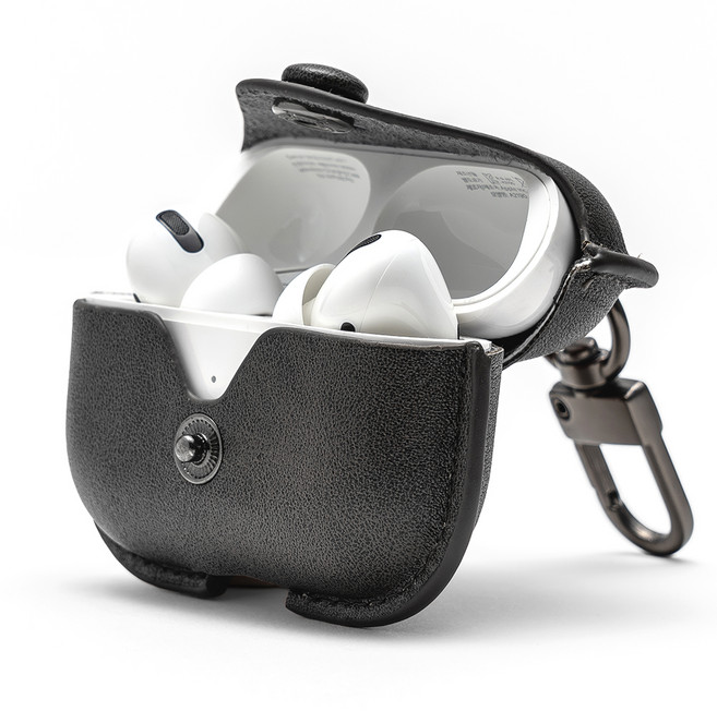 누아트 버튼 가죽케이스, 에어팟프로2/프로, 블랙, 1개