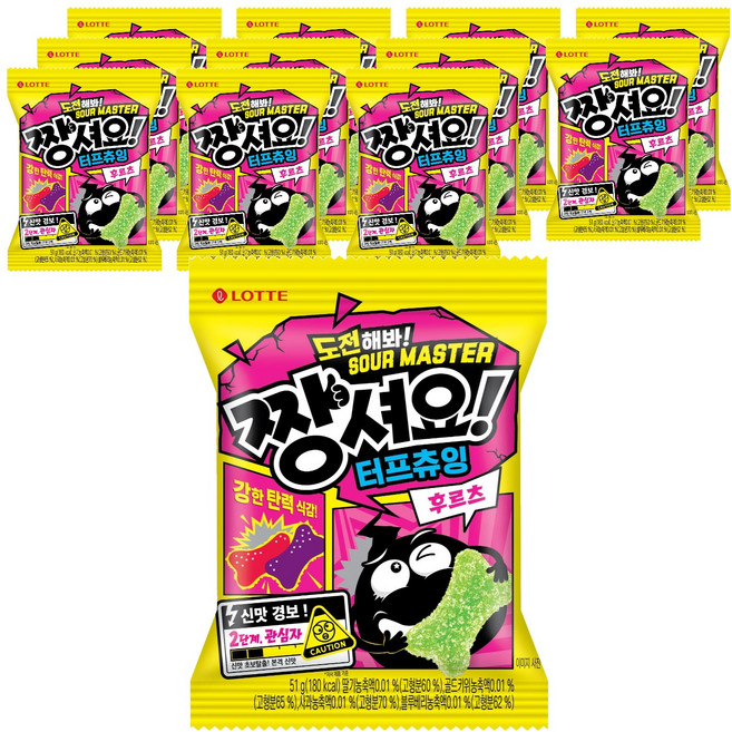 롯데웰푸드 짱셔요 터프츄잉 후르츠, 51g, 12개