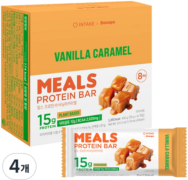 인테이크 밀스 프로틴 바 바닐라카라멜, 400g, 4개 - 쿠팡