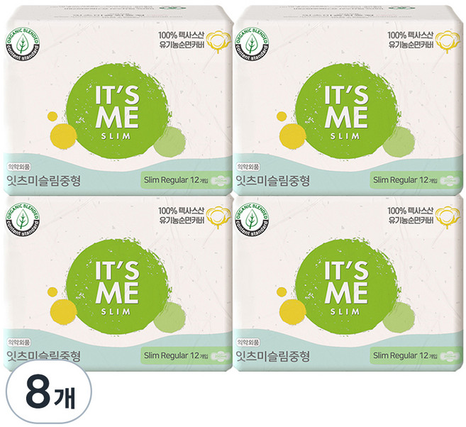 잇츠미 유기농 순면커버 슬림 생리대 날개형, 12개입, 8개, 중형