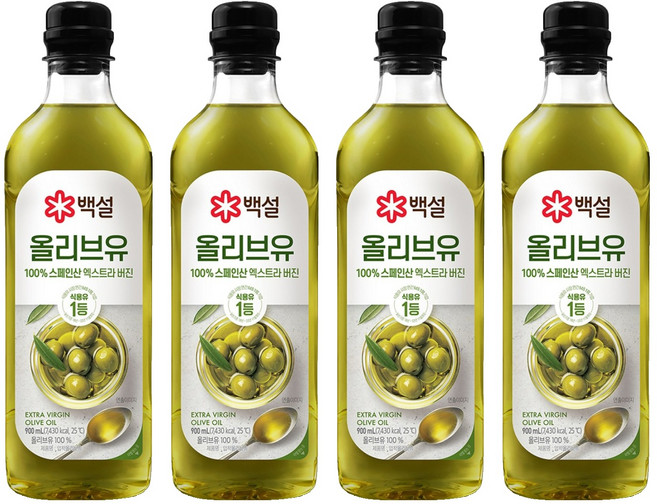 백설 엑스트라버진 압착 올리브유, 900ml, 4개