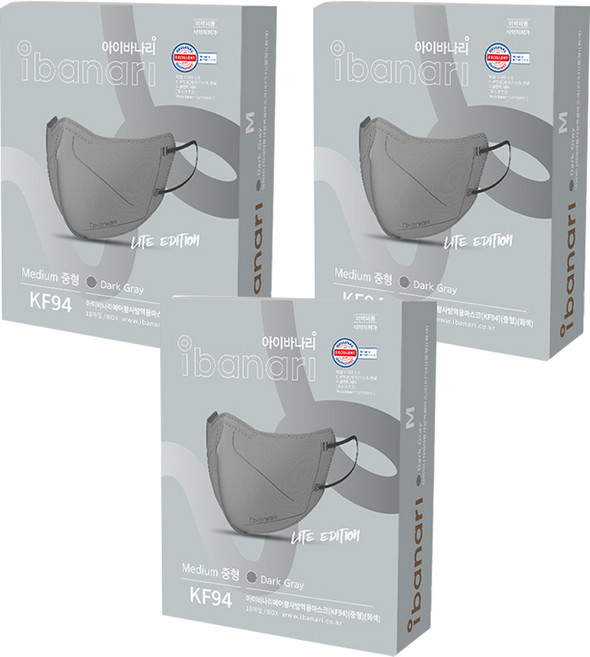 아이바나리 에어황사방역용 마스크 중형 KF94, 10개입, 3개, 다크그레이