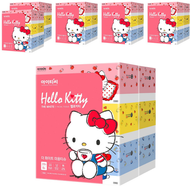 헬로키티 THE WHITE 천연펄프 미용티슈 2겹, 200매, 36개