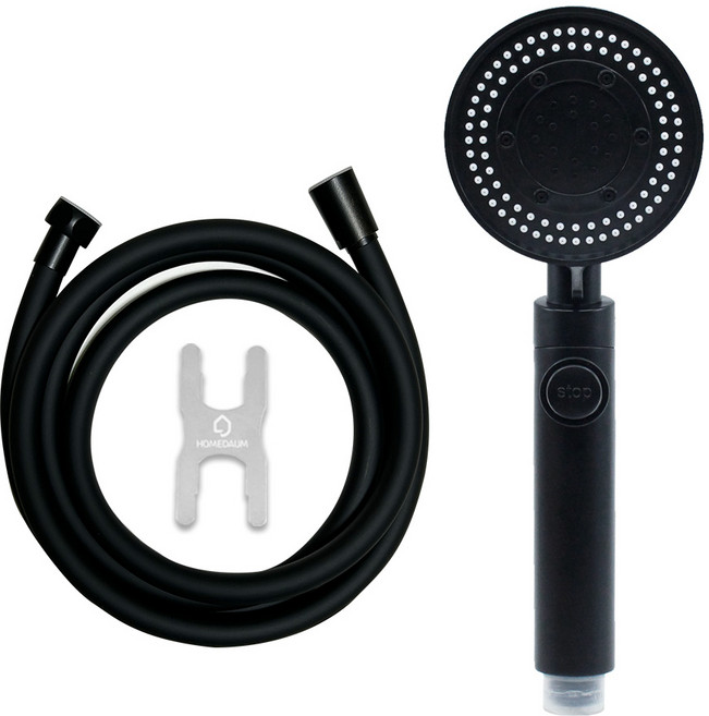 홈다움 몬스터 다기능 수압 상승 샤워기 + 안꼬이는 말랑이 PVC 샤워호스 2m, 1개, 블랙