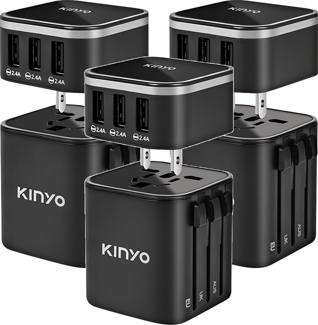 Kinyo 多合一萬國轉接頭 MPP-2345-1, 7.9cm, 黑, 3個