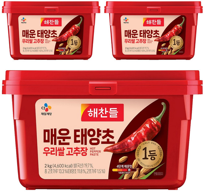 해찬들 매운 태양초 우리쌀 고추장, 2kg, 3개