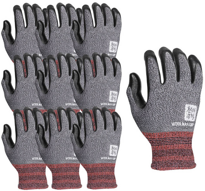 천하무적 워크맨 그립 NBR 폼 반코팅 실속형 작업 장갑 S, 그레이, 10세트