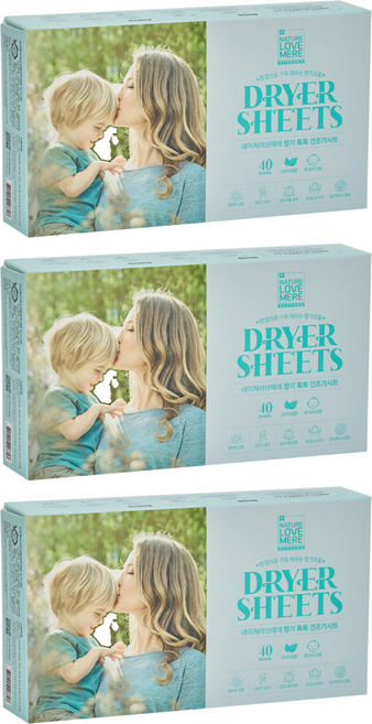 네이쳐러브메레 영유아전용 향기 톡톡 건조기 시트 섬유유연제 오리지널향 본품, 40개입, 3개