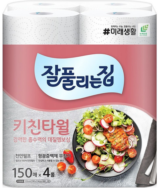 잘풀리는집 천연펄프 키친타올, 4롤, 1개