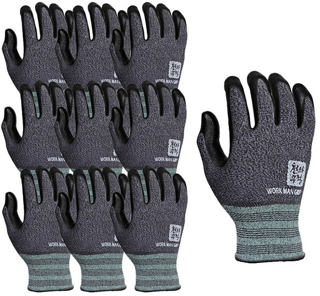 천하무적 워크맨 그립 NBR 폼 작업용 작업 반코팅 안전 코팅 장갑 양손착용 M, 블랙, 10세트