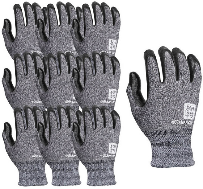 천하무적 워크맨 그립 NBR 폼 작업용 반코팅 안전 장갑 양손착용 L, 그레이, 10세트