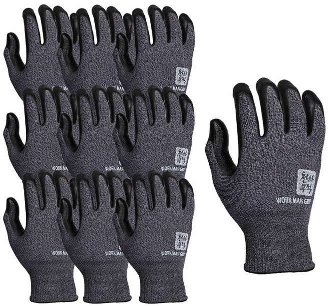 천하무적 NBR코팅 워크맨 실속형 그립 장갑 양손착용 L, 블랙, 10개