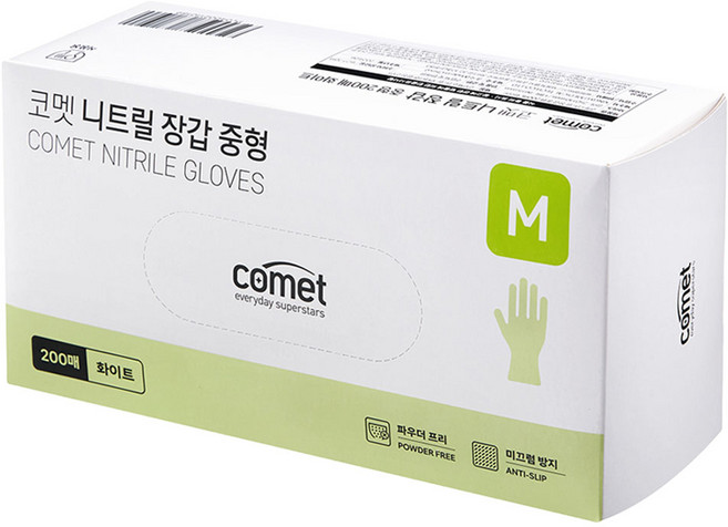 코멧 니트릴장갑 화이트, 중(M), 200개입, 1개