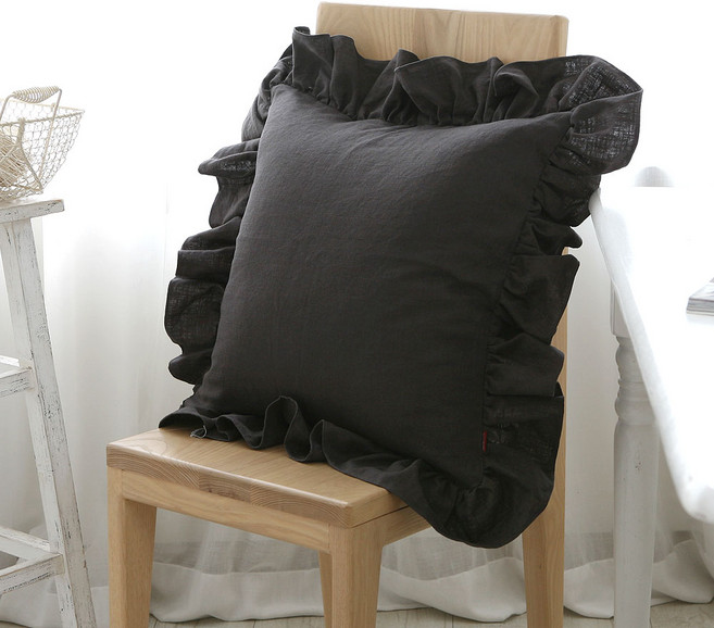 데코토닉 퓨어린넨쿠션 프릴커버, 차콜