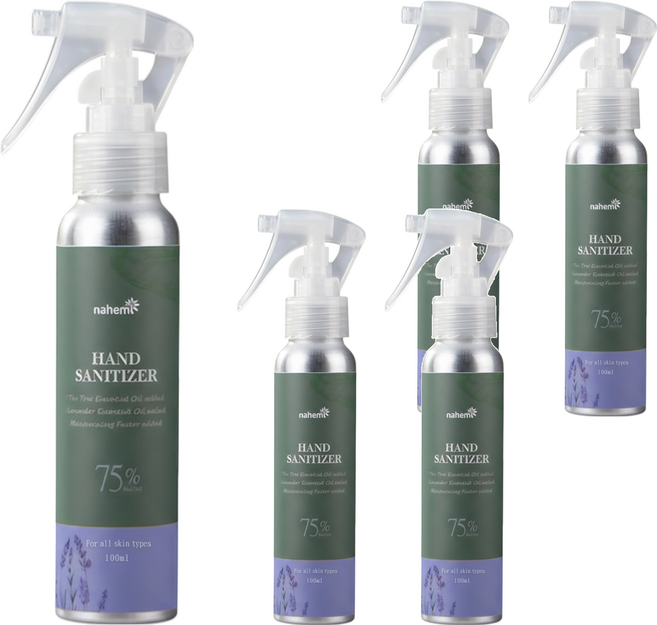Nahemi 娜禾蜜 草本精油乾洗手噴霧 75%酒精 茶樹薰衣草精油 保濕因子, 100ml, 5瓶
