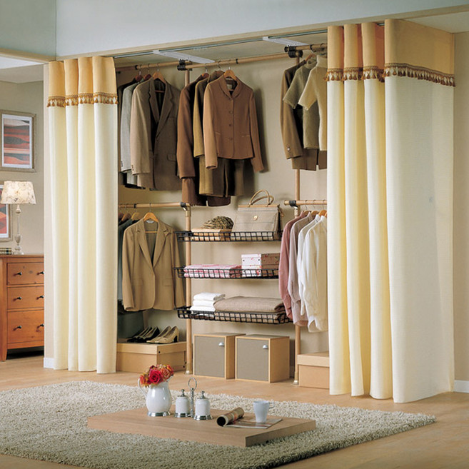 가화홈시스 우드 5단 패브릭 드레스룸 커튼 행거, B-오렌지