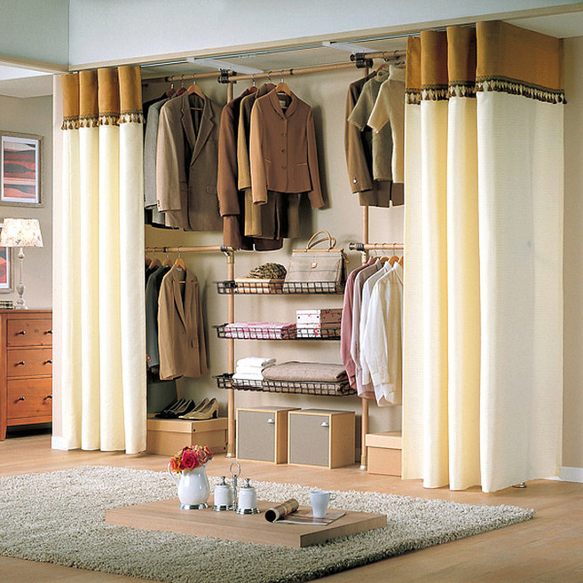 가화홈시스 우드 5단 드레스룸 커튼 행거, 브라운