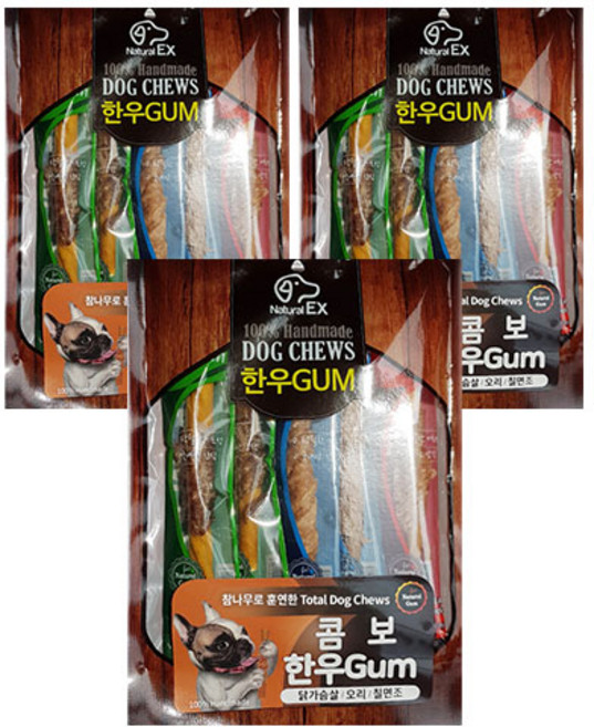 네츄럴이엑스 강아지용 콤보 한우껌 8p, 혼합맛(칠면조/오리/닭/소), 70g, 3세트