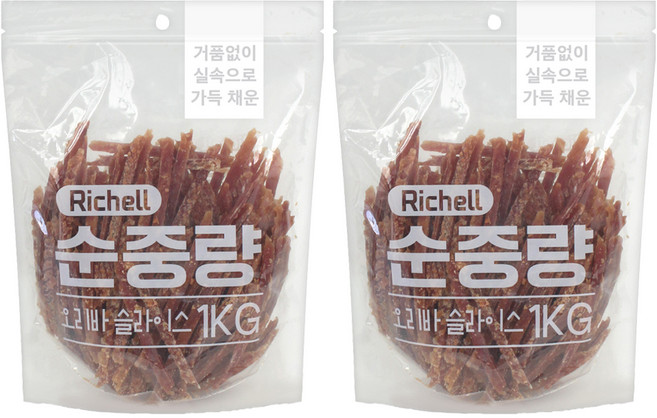 리첼사사미 강아지 간식, 오리바슬라이스, 1kg, 2개
