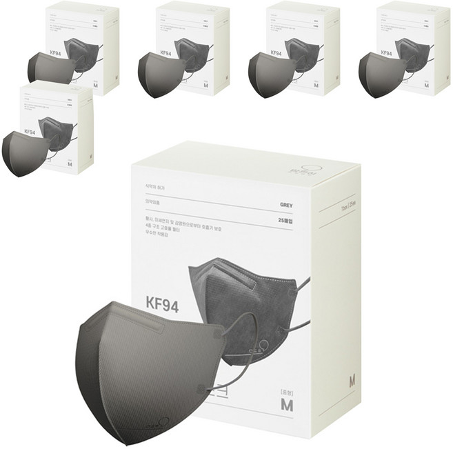 맘편히마스크 새부리형 마스크 중형 KF94, 25개입, 6개, 그레이
